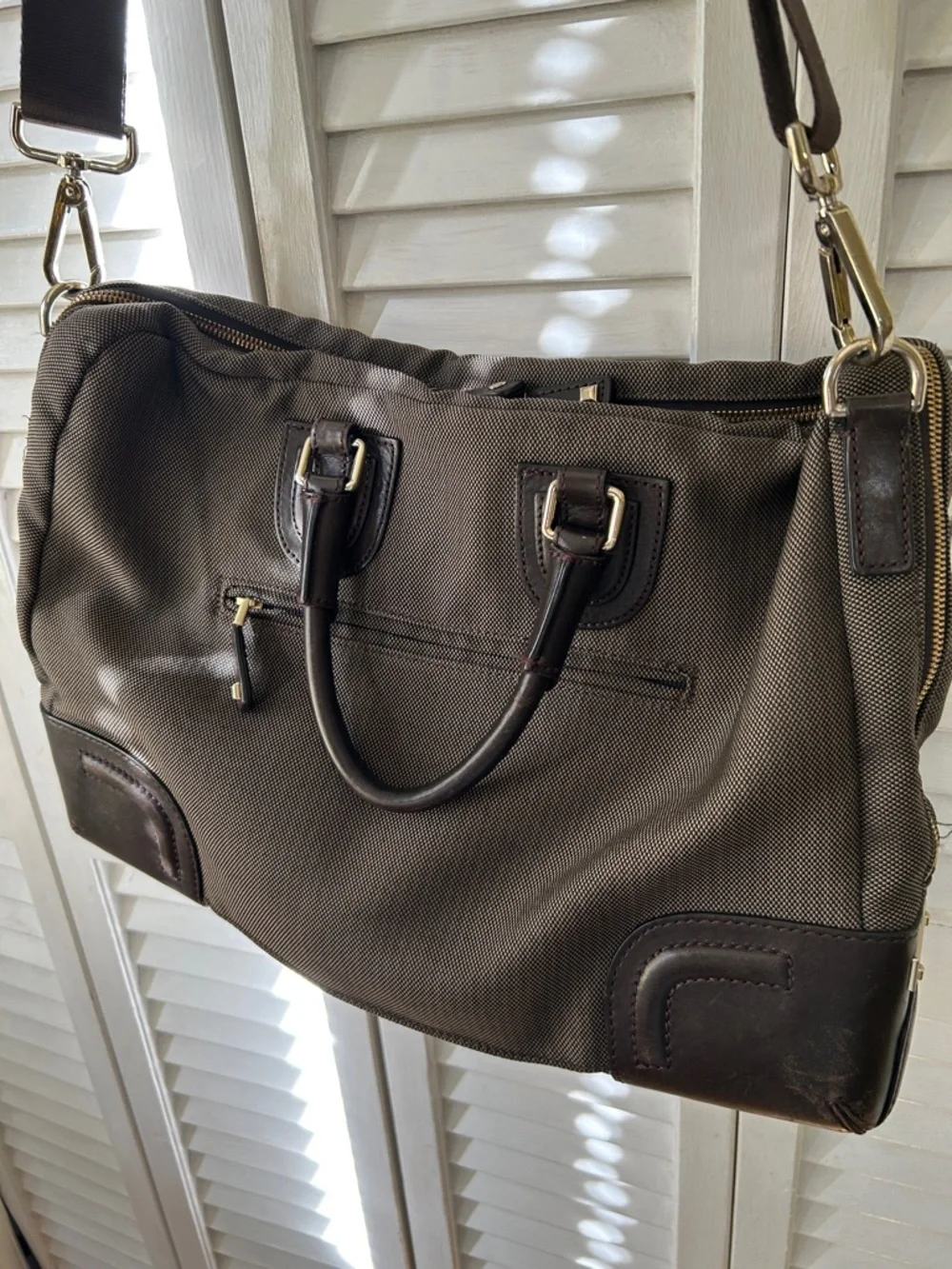 TUMI Dark Brown Canvas & Leather Business Laptop Bag
